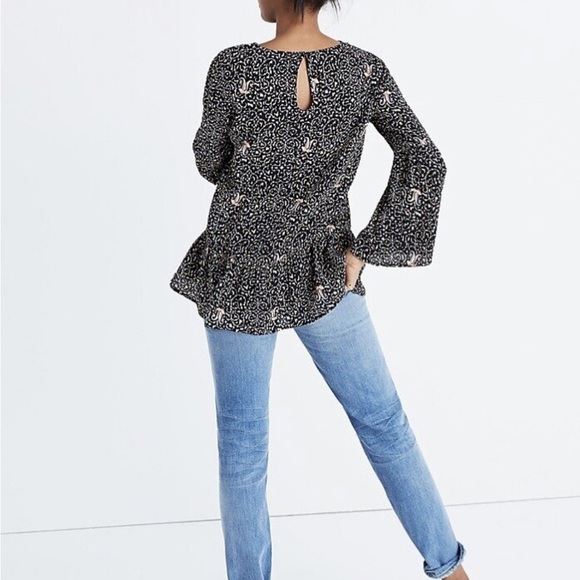 MADEWELL Silk Black Ditsy Floral Print Blouse - Picture 8 of 16